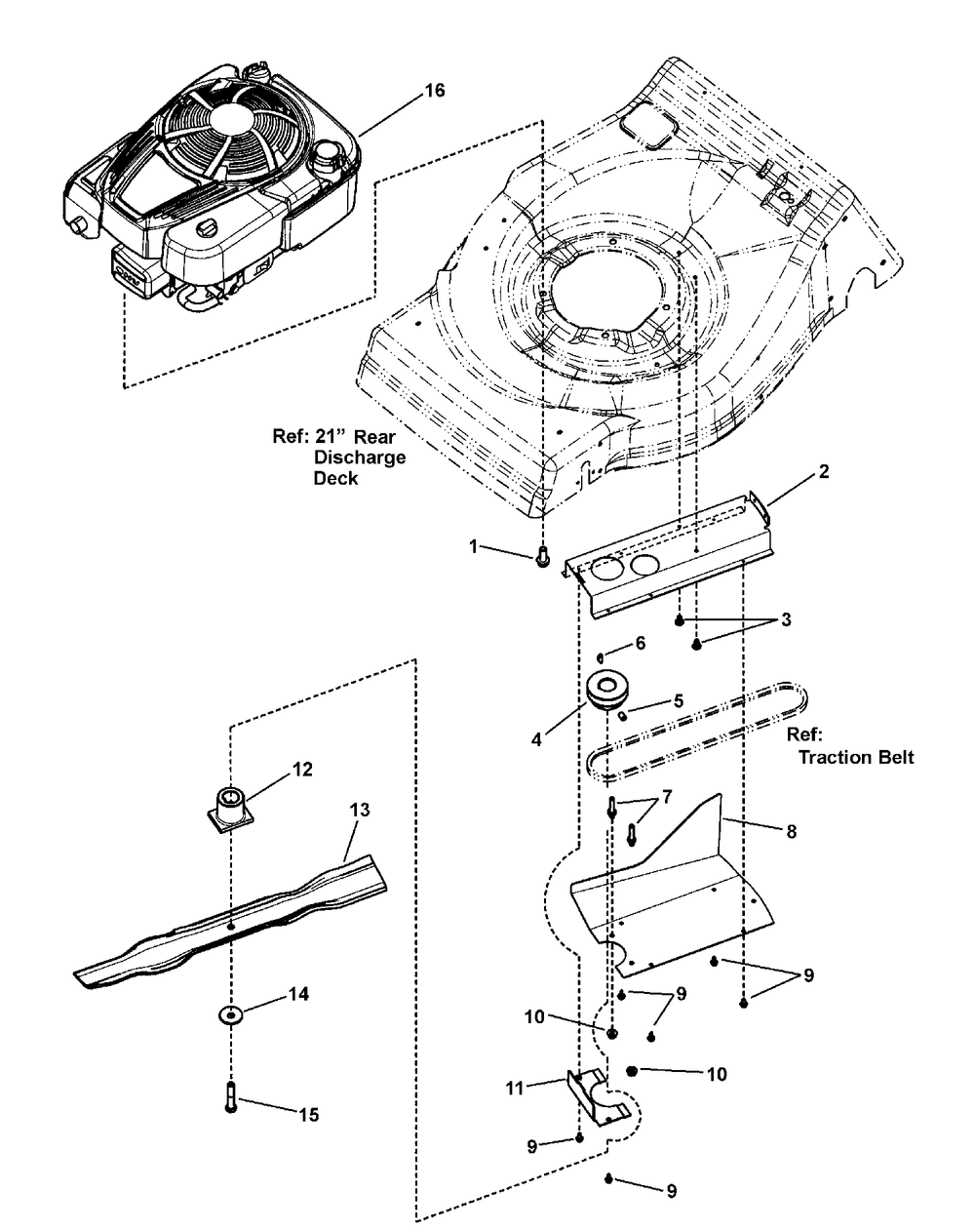 Engine And Blade Group Diagram and Parts List for 7800671-BBRR219BS 2010 Briggs and Stratton Lawn Mower